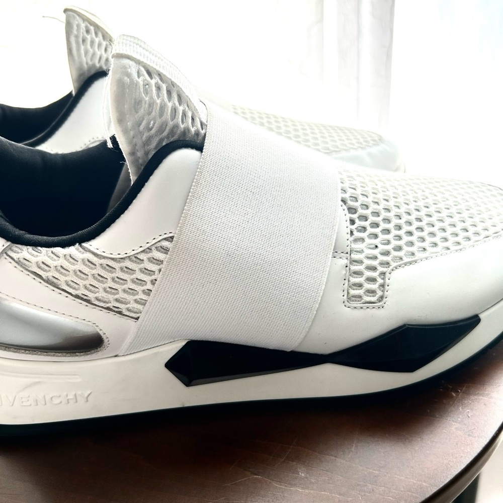 White and Black Givenchy Stretch-Mesh Slip On Sneakers - Picture 13 of 16